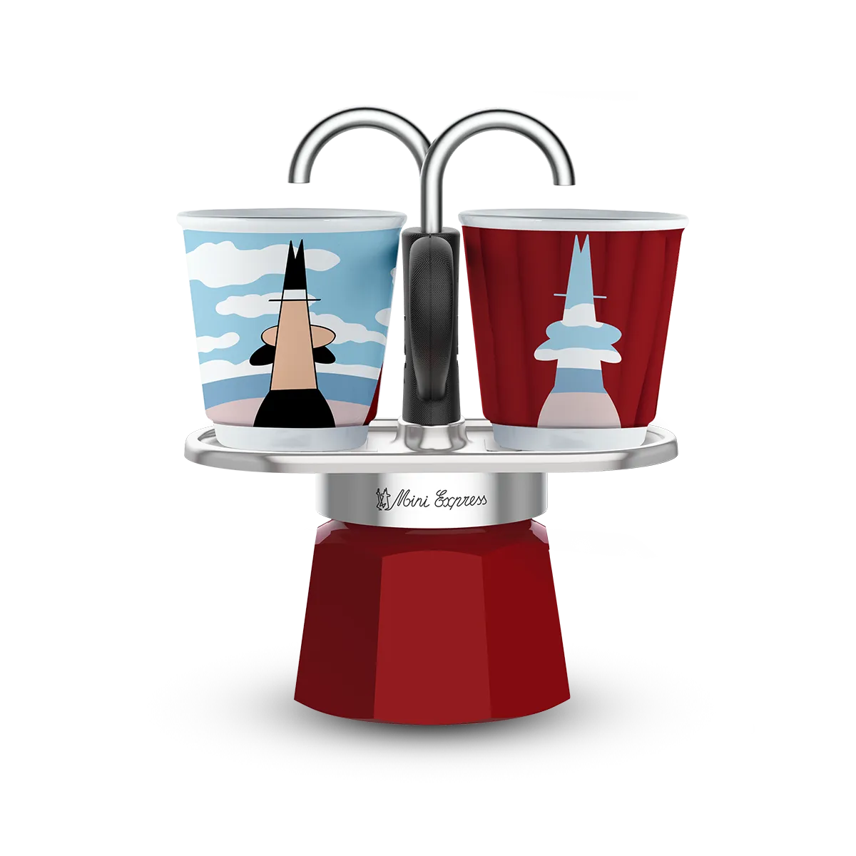 Espressokocher Set MiniExpress Magritte + 2 Tassen