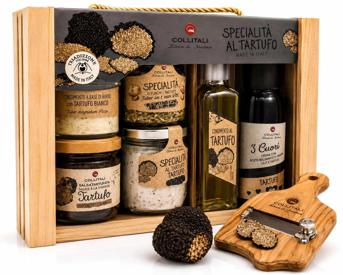 Collitali Trüffel-Gourmet-Geschenkbox – Premium Delikatessen-Set mit Trüffelspezialitäten (343 g + 200 ml)