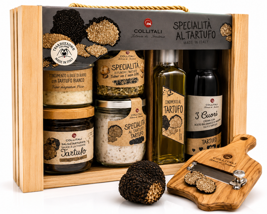 Collitali Trüffel-Gourmet-Geschenkbox – Premium Delikatessen-Set mit Trüffelspezialitäten (343 g + 200 ml)