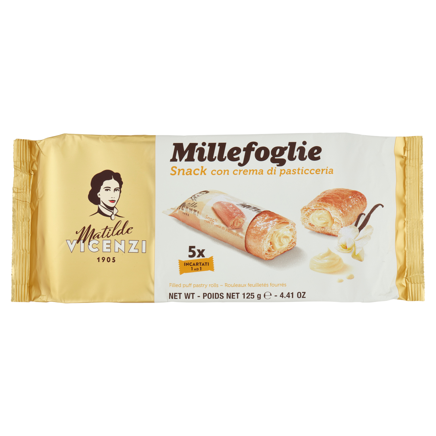 VICENZI MILLEFOGLIE MINISNACK CREMA PASTICCERA X5 125 GR